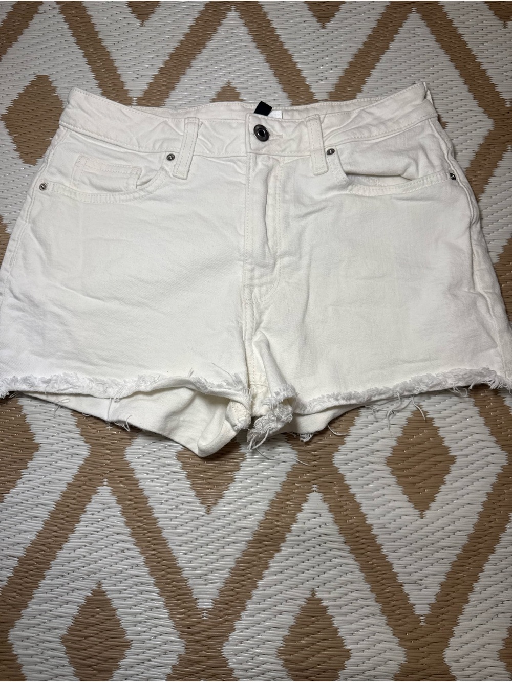 H&M White Distressed Hem Denim Shorts